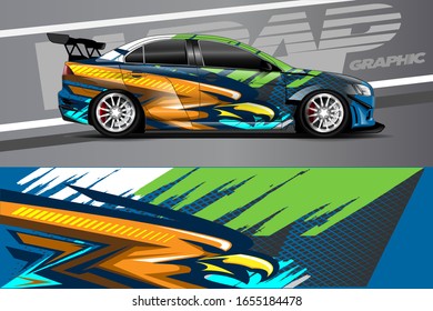 Racing car wrap design vector. with Graphic eagle animal and abstract stripe racing background kit designs