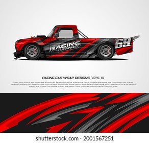 Racing car wrap design vector for race car, pickup truck, rally, adventure vehicle and sport livery. Graphic abstract stripe racing background kit designs. eps 10