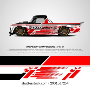 Racing car wrap design vector for race car, pickup truck, rally, adventure vehicle and sport livery. Graphic abstract stripe racing background kit designs. eps 10