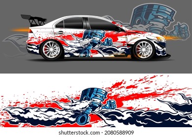 Racing car wrap design vector. Graphic abstract stripe racing background kit designs for wrap vehicle, race car, rally, adventure and livery