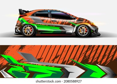Racing car wrap design vector. Graphic abstract stripe racing background kit designs for wrap vehicle, race car, rally, adventure and livery