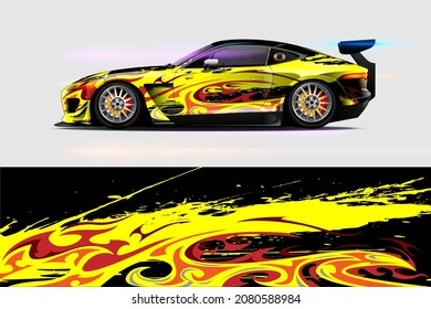 Racing car wrap design vector. Graphic abstract stripe racing background kit designs for wrap vehicle, race car, rally, adventure and livery