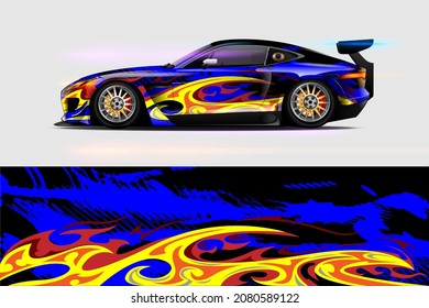 Vector de diseño de ajuste de coches de carreras. Diseños gráficos abstractos de banda de fondo de carreras para envolver vehículos, carreras de coches, rally, aventura y livery