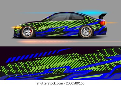 Vector de diseño de ajuste de coches de carreras. Diseños gráficos abstractos de banda de fondo de carreras para envolver vehículos, carreras de coches, rally, aventura y livery