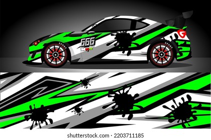Racing car wrap design vector. Graphic abstract stripe racing background kit designs for wrap vehicle, race car, rally, adventure and livery