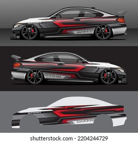 Racing car wrap design vector. Graphic abstract stripe racing background kit designs for wrap vehicle