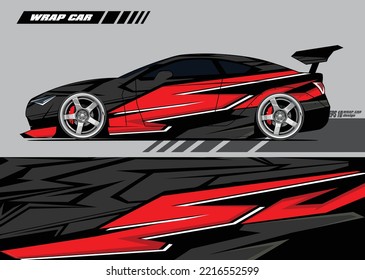 Racing car wrap design vector Premium abstract red black