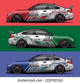 Racing car wrap design vector. Graphic abstract stripe racing background kit designs for wrap vehicle