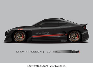 Racing car wrap design vector for race car. Graphic abstract stripe racing background kit designs. vector