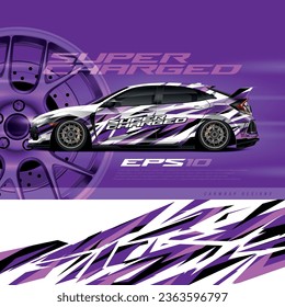 Vector de diseño de ajuste de coches de carreras. Diseños gráficos abstractos de banda de fondo de carreras para envolver vehículos, carreras de coches, rally, aventura y livery