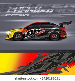 Vector de diseño de ajuste de coches de carreras. Diseños gráficos abstractos de banda de fondo de carreras para envolver vehículos, autos de carreras, camioneta ciega, rally, aventura y livery