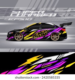 Vector de diseño de ajuste de coches de carreras. Diseños gráficos abstractos de banda de fondo de carreras para envolver vehículos, autos de carreras, camioneta ciega, rally, aventura y livery
