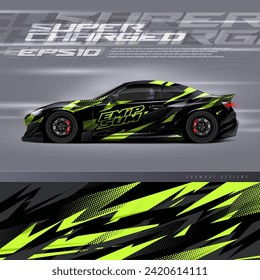 Racing car wrap design vector. Graphic abstract stripe racing background kit designs for wrap vehicle, race car, blind van, rally, adventure and livery