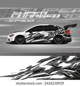 Vector de diseño de envoltura de coche de carreras. Diseño gráfico abstracto de la raya del fondo de la carrera para el vehículo de la envoltura, coche de carrera, rally, aventura y librea