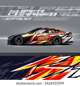 Vector de diseño de envoltura de coche de carreras. Diseño de fondo de grunge de carreras de rayas abstractas para envolver el vehículo, coche de carreras, rally, aventura y librea