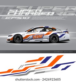 Vector de diseño de envoltura de coche de carreras. Diseño de fondo de grunge de carreras de rayas abstractas para envolver el vehículo, coche de carreras, rally, aventura y librea