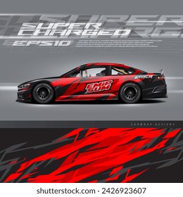 Racing car wrap design vector. Graphic abstract stripe racing grunge background kit designs for wrap vehicle, race car, rally, adventure and livery