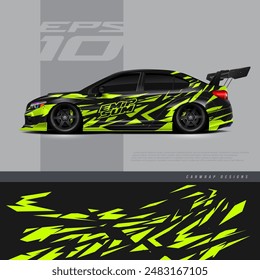 Racing car wrap design vector. Graphic abstract stripe racing background kit designs for wrap vehicle, race car, rally, adventure and livery