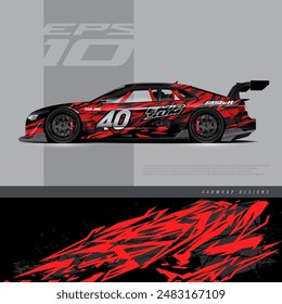 Racing car wrap design vector. Graphic abstract stripe racing background kit designs for wrap vehicle, race car, rally, adventure and livery