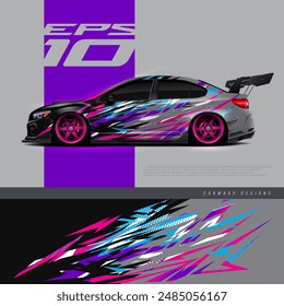 Racing car wrap design vector. Graphic abstract stripe racing background kit designs for wrap vehicle, race car, rally, adventure and livery