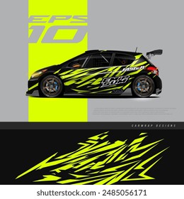 Racing car wrap design vector. Graphic abstract stripe racing background kit designs for wrap vehicle, race car, rally, adventure and livery