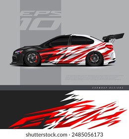 Racing car wrap design vector. Graphic abstract stripe racing background kit designs for wrap vehicle, race car, rally, adventure and livery