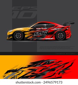 Racing car wrap design vector. Graphic abstract stripe racing background kit designs for wrap vehicle, race car, rally, adventure and livery