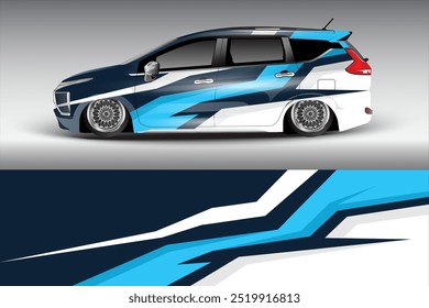 Racing car wrap design vector. Graphic abstract stripe racing background