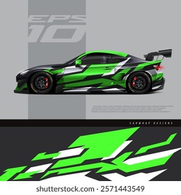 Racing car wrap design vector. Graphic abstract stripe racing background kit designs for wrap vehicle, race car, rally, adventure and livery