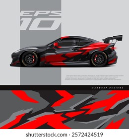 Racing car wrap design vector. Graphic abstract stripe racing background kit designs for wrap vehicle, race car, rally, adventure and livery