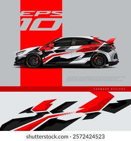 Racing car wrap design vector. Graphic abstract stripe racing background kit designs for wrap vehicle, race car, rally, adventure and livery