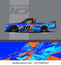 Racing car wrap design vector. Race pickup graphic abstract stripe racing background kit designs for wrap vehicle, race car, rally, adventure and livery