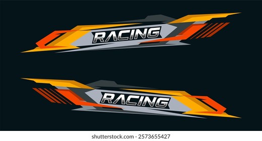 Racing car wrap design vector. sporty sticker design. Graphic abstract stripe racing background kit designs for wrap vehicle. race car, rally, adventure and livery.