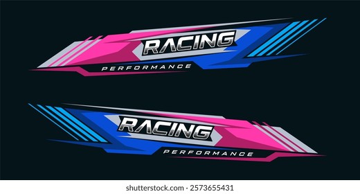 Racing car wrap design vector. sporty sticker design. Graphic abstract stripe racing background kit designs for wrap vehicle. race car, rally, adventure and livery.