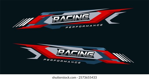 Racing car wrap design vector. sporty sticker design. Graphic abstract stripe racing background kit designs for wrap vehicle. race car, rally, adventure and livery.