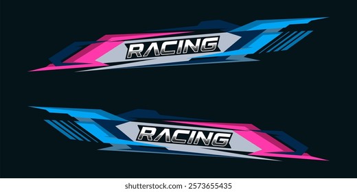 Racing car wrap design vector. sporty sticker design. Graphic abstract stripe racing background kit designs for wrap vehicle. race car, rally, adventure and livery.