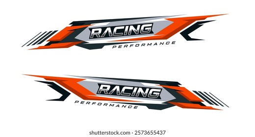 Racing car wrap design vector. sporty sticker design. Graphic abstract stripe racing background kit designs for wrap vehicle. race car, rally, adventure and livery.