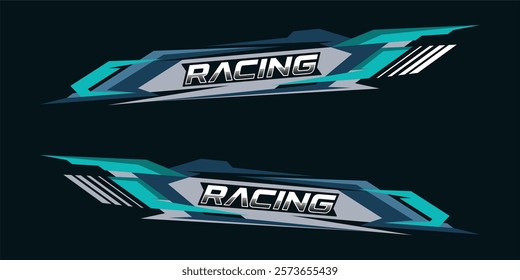 Racing car wrap design vector. sporty sticker design. Graphic abstract stripe racing background kit designs for wrap vehicle. race car, rally, adventure and livery.