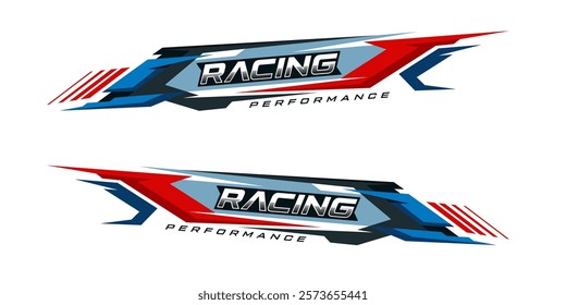 Racing car wrap design vector. sporty sticker design. Graphic abstract stripe racing background kit designs for wrap vehicle. race car, rally, adventure and livery.