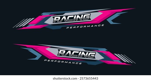 Racing car wrap design vector. sporty sticker design. Graphic abstract stripe racing background kit designs for wrap vehicle. race car, rally, adventure and livery.