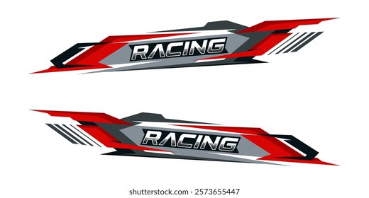 Racing car wrap design vector. sporty sticker design. Graphic abstract stripe racing background kit designs for wrap vehicle. race car, rally, adventure and livery.