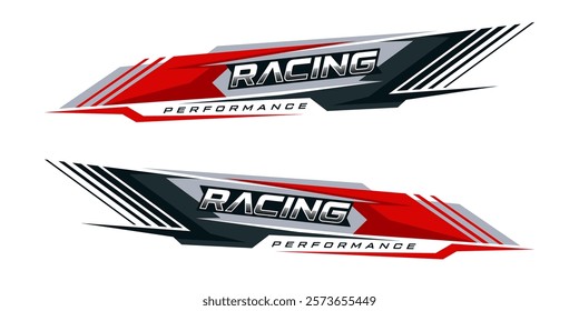 Racing car wrap design vector. sporty sticker design. Graphic abstract stripe racing background kit designs for wrap vehicle. race car, rally, adventure and livery.