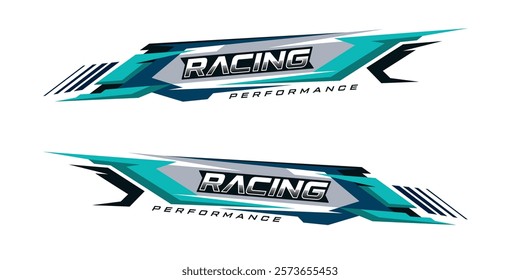 Racing car wrap design vector. sporty sticker design. Graphic abstract stripe racing background kit designs for wrap vehicle. race car, rally, adventure and livery.