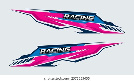 Racing car wrap design vector. sporty sticker design. Graphic abstract stripe racing background kit designs for wrap vehicle. race car, rally, adventure and livery.