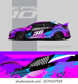 Racing car wrap design vector. Graphic abstract stripe racing background kit designs for wrap vehicle, race car, rally, adventure and livery