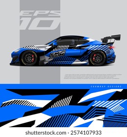 Racing car wrap design vector. Graphic abstract stripe racing background kit designs for wrap vehicle, race car, rally, adventure and livery