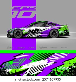 Racing car wrap design vector. Graphic abstract stripe racing background kit designs for wrap vehicle, race car, rally, adventure and livery