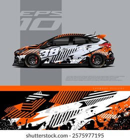 Racing car wrap design vector. Graphic abstract stripe racing background kit designs for wrap vehicle, race car, rally, adventure and livery