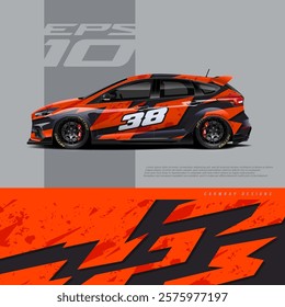 Racing car wrap design vector. Graphic abstract stripe racing background kit designs for wrap vehicle, race car, rally, adventure and livery