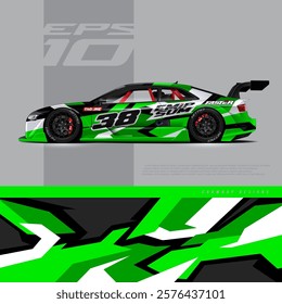 Racing car wrap design vector. Graphic abstract stripe racing background kit designs for wrap vehicle, race car, rally, adventure and livery